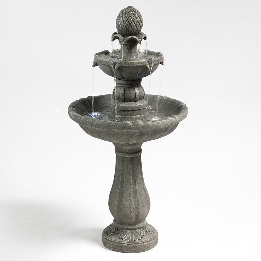 Warm Garden 3 Tiered Outdoor/Indoor Water Fountains –42.2 in. Tall, Like Stone Bird Bath for Outside, Elegant Waterfall Feature for Garden, Yard, Patio, Home Decor (Grey)