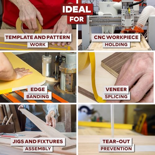 XFasten Double Sided Woodworking Tape 1 inch x 36 Yards 3-Pack 324ft 1-inch Core No Residue Woodworking Double Sided Tape Heavy Duty Wood-safe Wood Glue Tape for Router Templates for Woodworking Tools