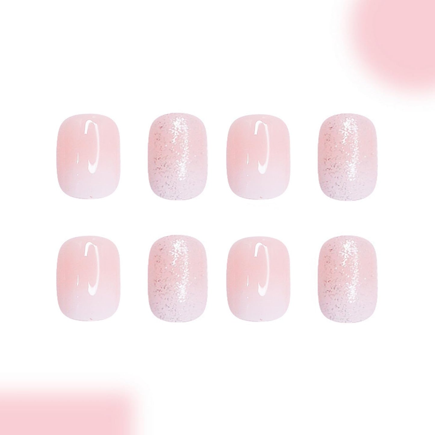 Ombre Press on Nails Short Square MABKJLF Fake Nails Pink&White False Nails with Glitter Designs Full Cover Glossy Glue on Nails Natural Nails Stick on Nails for Women Girls 24 Pcs