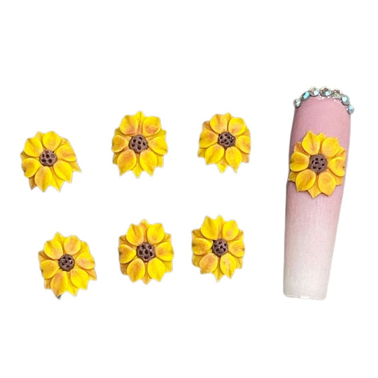 Set 8Pcs 3D Sunflowers Flower Nail Art Charms Handmade by Acrylic Powder Design Floral Salon Decor,3D -Flowers -Nails -Charms For Women Girls (Sunflower-8Pcs)