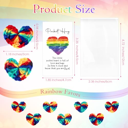 300 Sets Pocket Hug Gift Bulk Rainbow Party Favor Emotional Cheer Support Pride Gift Cute Hand Crocheted Pocket Hug Heart Inspirational Card and Bags Christmas Party Favor for Family Friends