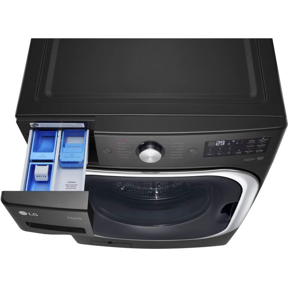 LG 5.2 cu. Ft Stackable Smart Front Load Washer in Black Steel with Steam & Turbowash Technology