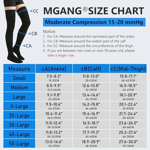 MGANG Medical 15-20 mmHg Compression Stockings for Women & Men, Pair, Thigh High Graduated Compression Socks, Closed Toe, Opaque, Support for Varicose Veins, Edema, DVT, Swelling, Flight, Beige 4XL