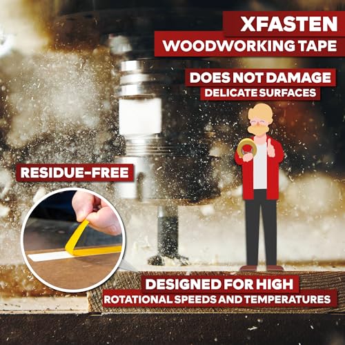 XFasten Double Sided Woodworking Tape 1 inch x 36 Yards 3-Pack 324ft 1-inch Core No Residue Woodworking Double Sided Tape Heavy Duty Wood-safe Wood Glue Tape for Router Templates for Woodworking Tools