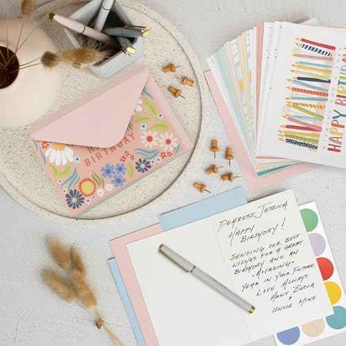ZICOTO Beautiful Birthday Cards Set of 60 with Envelopes & Stickers - Tasteful Assorted Happy Birthday Cards Bulk For Women, Men & Kids - The Perfect Card Pack to Write Thoughtful Personal Greetings