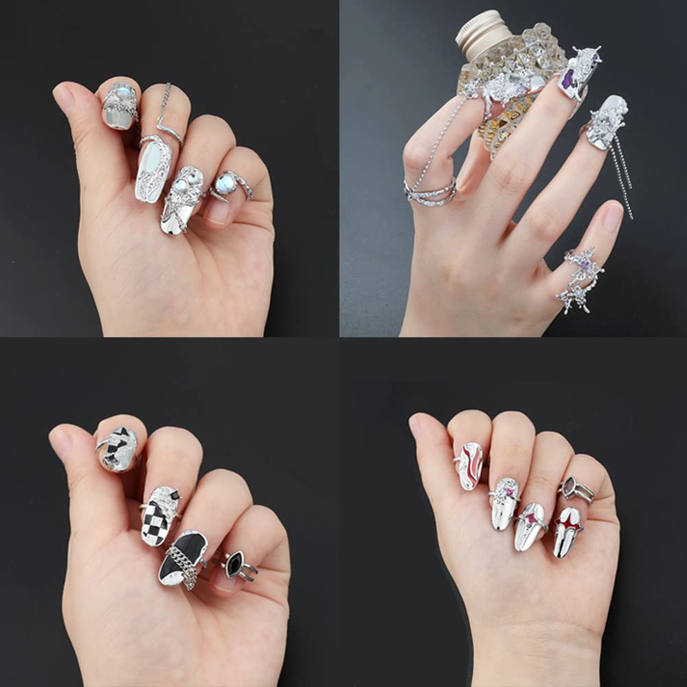 8Pcs Women Finger Tip Nail Rings, Adjustable Opening Nail Art Charms Accessories, Finger Tip Claw Nail, Tip Fingernail Set (Green)
