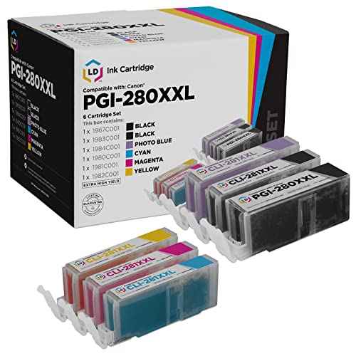 LD Products Ink Cartridge Replacements Compatible with Canon PGI-280XXL CLI-281XXL Super High Yield (Pigment Black, Black, Cyan, Magenta, Yellow, Photo Blue, 6-Pack) Compatible with TS8320 and TS9120