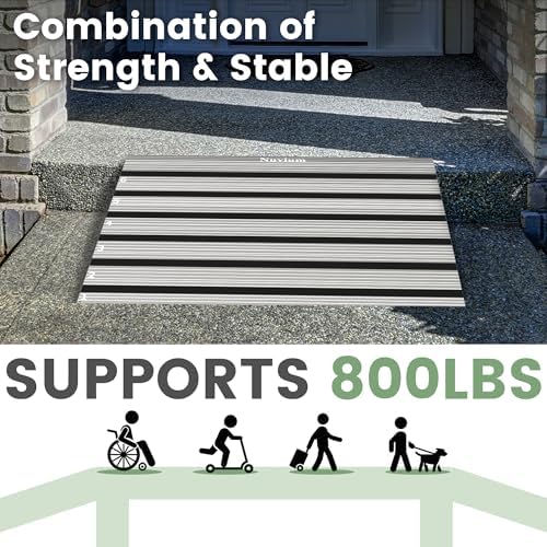 6" Rise Door Threshold Ramp with Updated Fixable Screws, Stable Portable Wheelchair Ramp for Home Steps, Aluminum Door Entry Ramps for Scooters, Power Chairs, Walkers, 800LBS Load Capacity