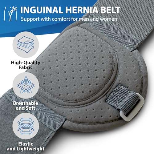 ORTONYX Inguinal Hernia Belt for Men and Women with Removable Compression Pad and Adjustable Waist Strap, Hernia Support Truss for Inguinal, Incisional Hernias, Left/Right Side - Gray S/M