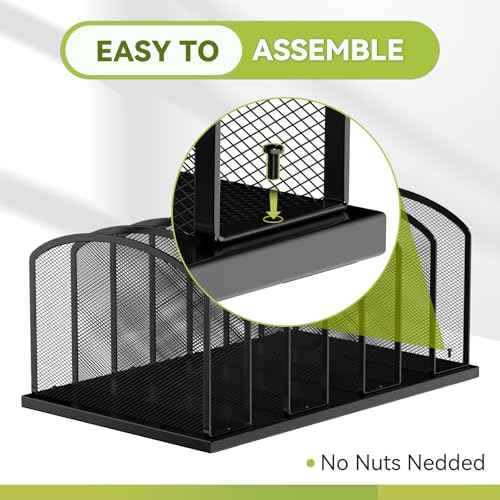 Desk File Organizer 7 Sections Upright Mesh File Sorter Organizer for Desk, Office Organization File Holder for Home, Office & Classroom (Black, 2Pack)