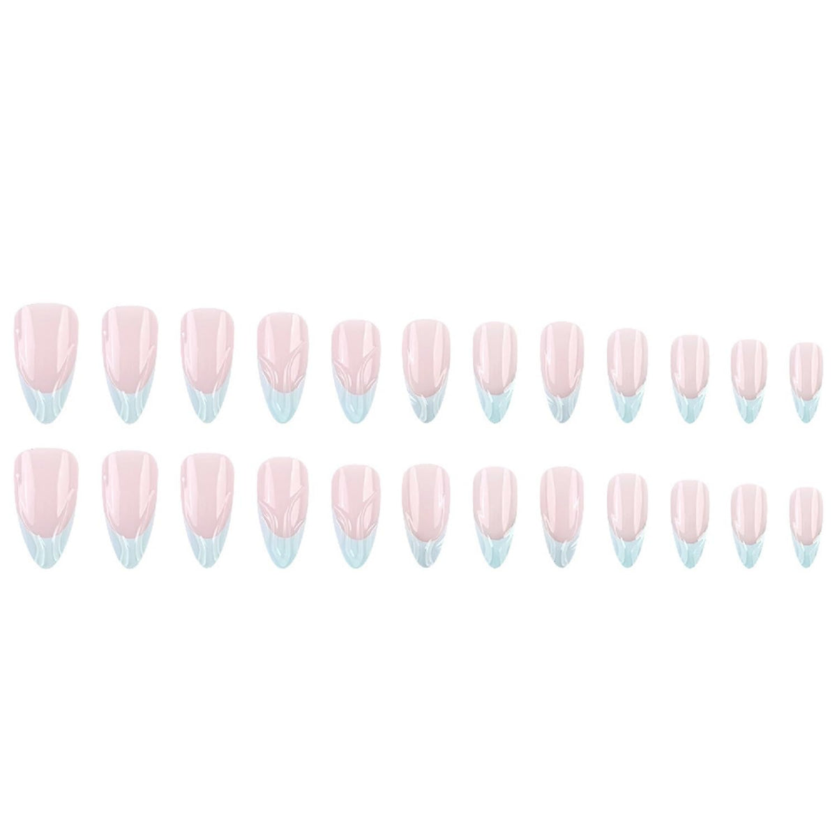 Almond Press On Nails Medium Fake Nails Blue French Tip False Nails With 3D Design Nude Acrylic False Nails Full Cover Artificial Glue On Nail Reusable Stick On Nail For Women Manicure 24pcs