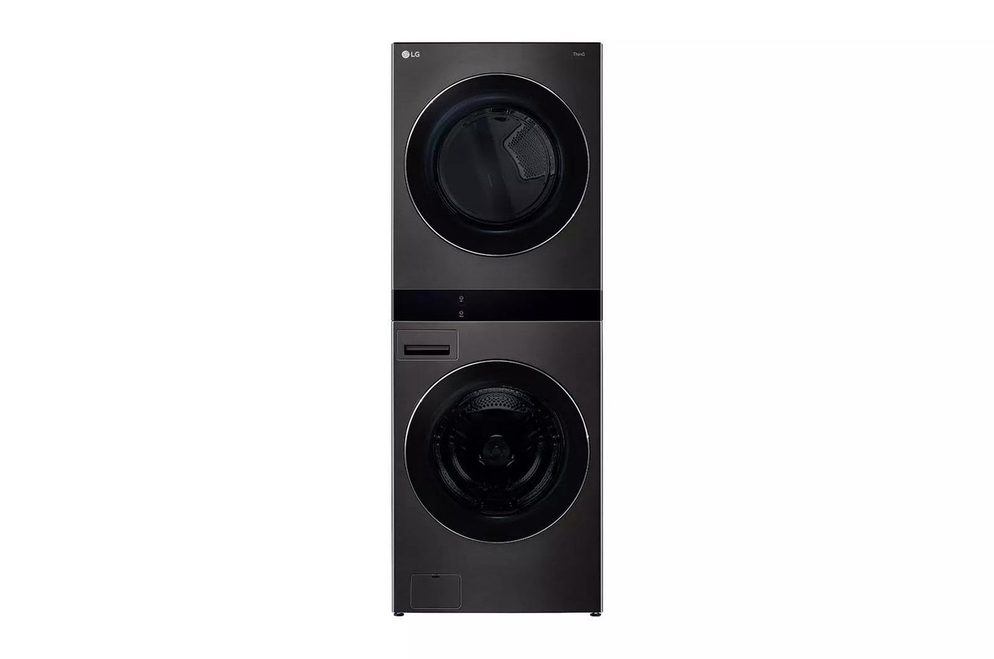 LG WashTower Stacked Smart Laundry Center 5.0 Cu.Ft. Front Load Washer & 7.4 Cu.Ft. Electric Dryer in Black Steel w/Steam