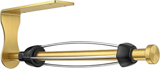 SetSail Paper Towel Holder, Single Hand Operable Paper Towel Holder Under Cabinet with Adjustable Damper Easy Tear Wall Mount Self-Adhesive or Drilled for Kitchen Bathroom, Gold