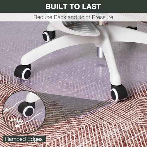 Chair Mat for Carpet, 36" x 48" Easy Glide Desk Chair Mat for Carpeted Floors, Beveled Edge Vinyl Mat with Grips, Heavy Duty Carpet Protector for Home Office, Clear