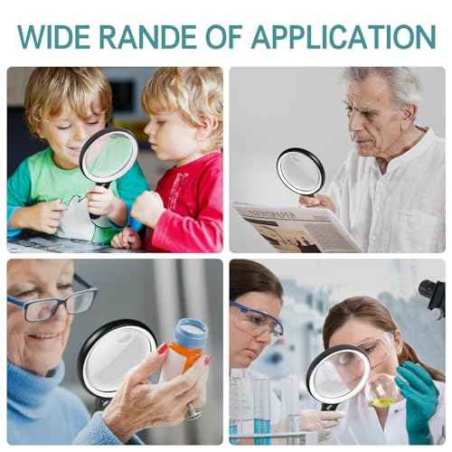 Large Magnifying Glass with 37 LED Light, 10X 20X 45X Handheld Illuminated Lighted Magnifier with 3 Light Modes Rechargeable Magnifying Glass for Seniors Reading, Inspection (White & Black)