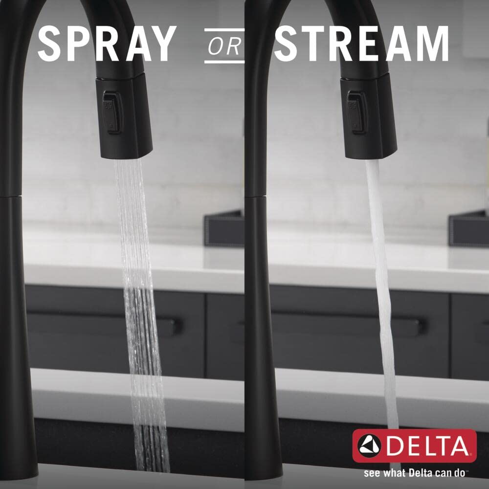 Delta Faucet Monrovia Matte Black Kitchen Faucet, Kitchen Faucets with Pull Down Sprayer, Kitchen Sink Faucet with Magnetic Docking, Matte Black 9191-BL-PR-DST