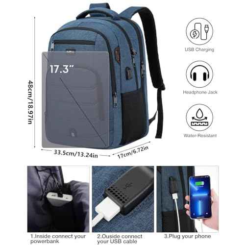17,3 Inch Laptop Backpack for Men,School Bookbag for Teens Boys with USB Port for College Business