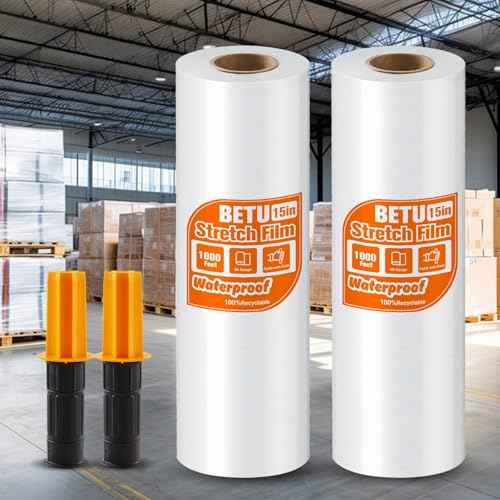 BETU Plastic Wrap Stretch Film for Moving Supplies 15inch X 1000ft, Shrink Wrap Stretch Roll Industrial for Furniture Wrapping Shipping Pallet Moving Boxes Storage with Handles, 2 Pack, Clear