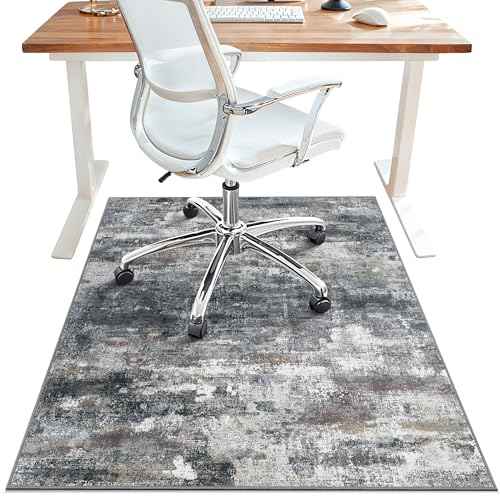 Office Chair Mat for Hardwood Tile Floor, Abstract 48"X 72" Desk Mats for Office Chair on Rolling Chairs Carpet, Desk Anti-Slip 1/5" Thick Rug for Computer Chair, Thin Low-Pile Floor Mat, Dark Gray