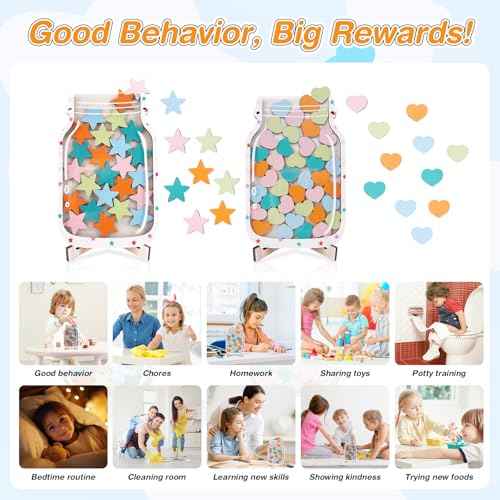 2 Pack Magnetic Reward Jar for Kids Star and Heart Incentive Jars for Classroom Toddlers Potty Training Reward Home Training for Boys Girls,Star and Heart