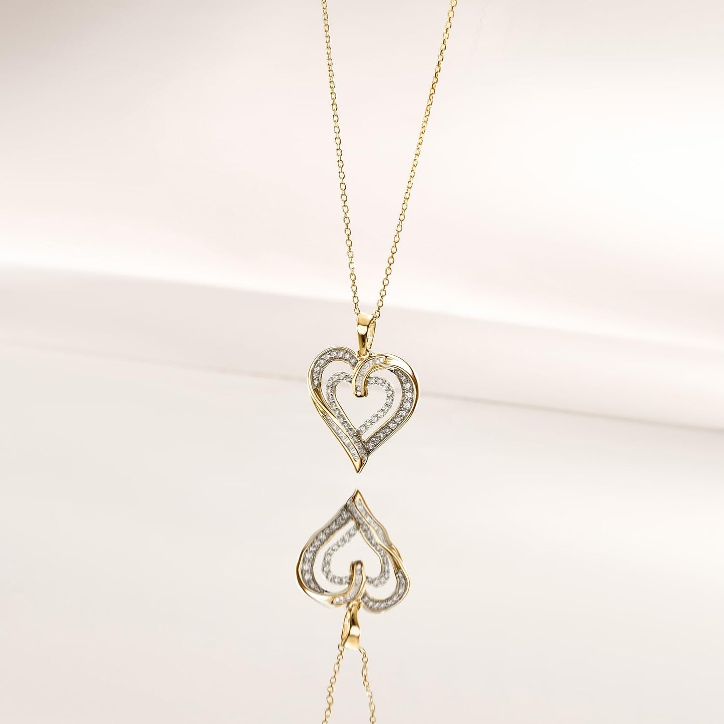 Cali Trove Diamond Puff Heart Pendant Necklace for Women | 1/2 Ct Natural Diamonds | Solid 10KT Gold | 18 Inch Chain | Refined Everyday Jewelry | Gift for Her | Pure Gold Necklaces