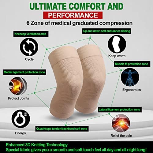KEKING Orthopedic Brace for Tendinitis, Arthritis, ACL, MCL, Injury Recovery, Meniscus Tear, Knee Pain, Aching Knees, Patellar Tendonitis and Arthritis, Knee Compression Sleeves 2 Pack, Beige XXL