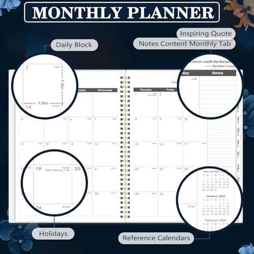 2026-2027 Monthly Planner/Calendar - Monthly Calendar 2026-2027, January 2026 - December 2027, 9" x 11", 2 Years monthly Planner with Tabs, Contacts + Back Pocket + Twin-wire Binding - Floral