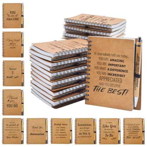 20 Pcs Employee Appreciation Gifts Bulk - 10 Sets of Inspirational Spiral Notebooks with Motivational Pens, Small Notepads for Coworkers, Office Staff, Team, Volunteer, Nurse, Teachers, Thank You Gifts