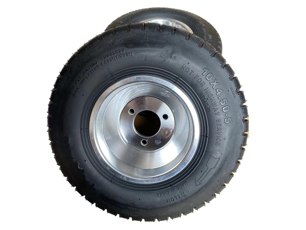 JOHNWELL 10''X4.5-5'' GO KART FRONT TIRES AND RIMS WITH 3 HOLES,2 PCS IN BOX,TIRES WITH GRAIN SURFACE TO INCREASE FRICTION COEFFICIENT AND IMPROVE SAFETY PERFORMANCE,DRIFT TRIKE,BUGGY