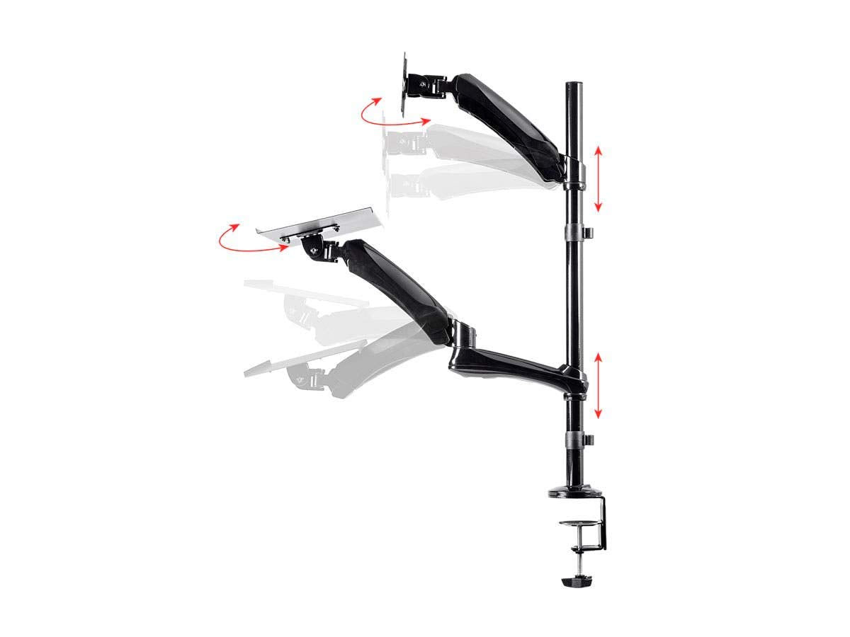 Monoprice Articulating Gas Spring Sit Stand Monitor and Keyboard Workstation Mount - for Displays 13in to 26in, VESA 75x75 to 100x100, Easy to Use, Compatible with Most Desks, Black
