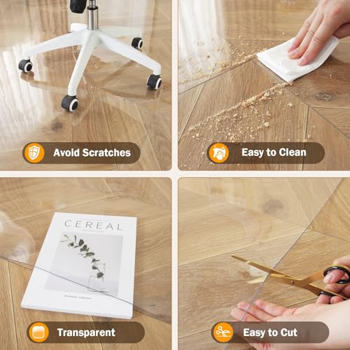 Royhom Clear Chair mat for Hardwood Floor 48 x 96 Inches, Clear Floor Mat for Rolling Chairs, Desk Hard Surface Pad, Waterproof Rectangle Protector Pad