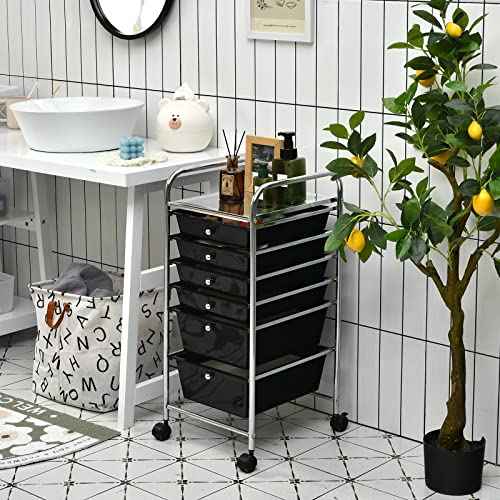 6-Drawer Rolling Storage Cart, Multifunctional Storage Organizer Cart with Wheels, Mobile Utility Cart for Home Office Garage Tools (Black)