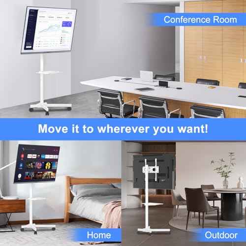 suptek White Mobile TV Cart for 21-60 Inch LCD LED Flat/Curved Panel Screen TVs Max VESA 400x400 with Laptop Shelf Holds up to 77lbs, White, ML55BW