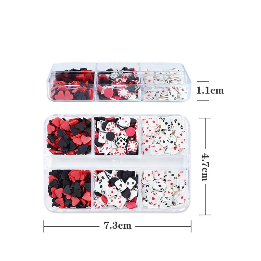 1 Box Holographic Poker Nail Charms Red Black White Peach Hearts Nail Sequins 3D Dice Nail Flakes Sparkly Powder Flakes Shiny Nail Glitter Playing Card Nail Sequins Glitter for Nails Art 6 Grids