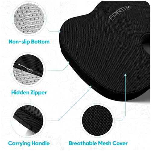 FORTEM Seat Cushion, Office Chair Cushion, Lumbar Support Pillow for Office Chair, Memory Foam Sciatica Coccyx Tailbone Pressure Pain Relief, Car Sitting Pad, Washable Non Slip, XL