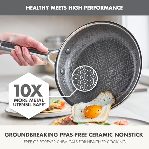 GreenPan Hybrid 9.5” & 11” Nonstick Stainless Steel Frying Pan Set, APEX Tri-Ply Thermobond PFAS-Free Ceramic Skillets, Induction & All Cooktop Compatible, Oven Temp to 850°F, Dishwasher Safe, Silver