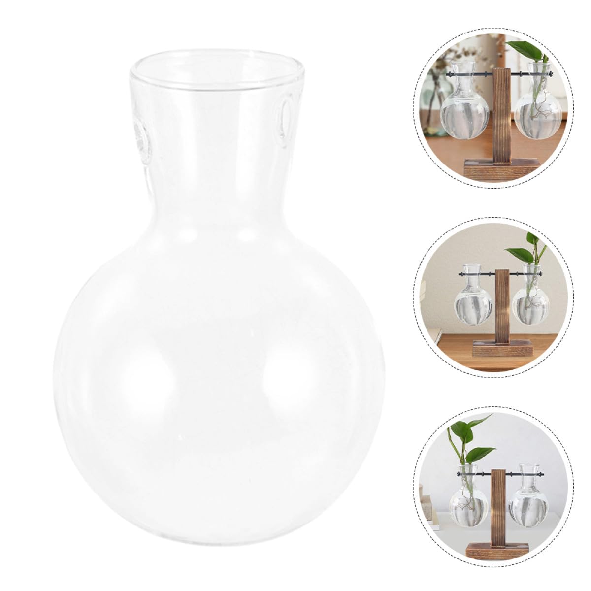 MAGICLULU 3pcs Hydroponic Propagation Glass Vase Set with Holes on Wooden Stand, High Borosilicate Glass Planter for Plant Terrarium and Indoor Gardening Decor
