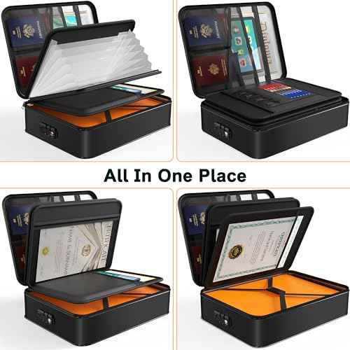Noiposi 5200¢µ Fireproof Document Box, 16.1x 11.4x4.3 Inch Waterproof and Fireproof Document Organizer,Portable Home Travel Safe Storage Box for Legal Size Documents,File and Birth Certificate,Black