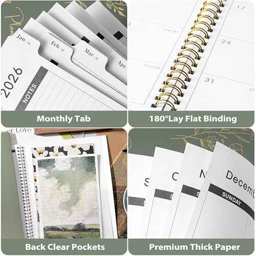 2026 Monthly Planner - 2026 Calendar Monthly Planner, JAN. 2026 - DEC. 2026, 9" x 11", Tabs & Note Pages, Spiral Binding, Thick Paper, Back Pocket