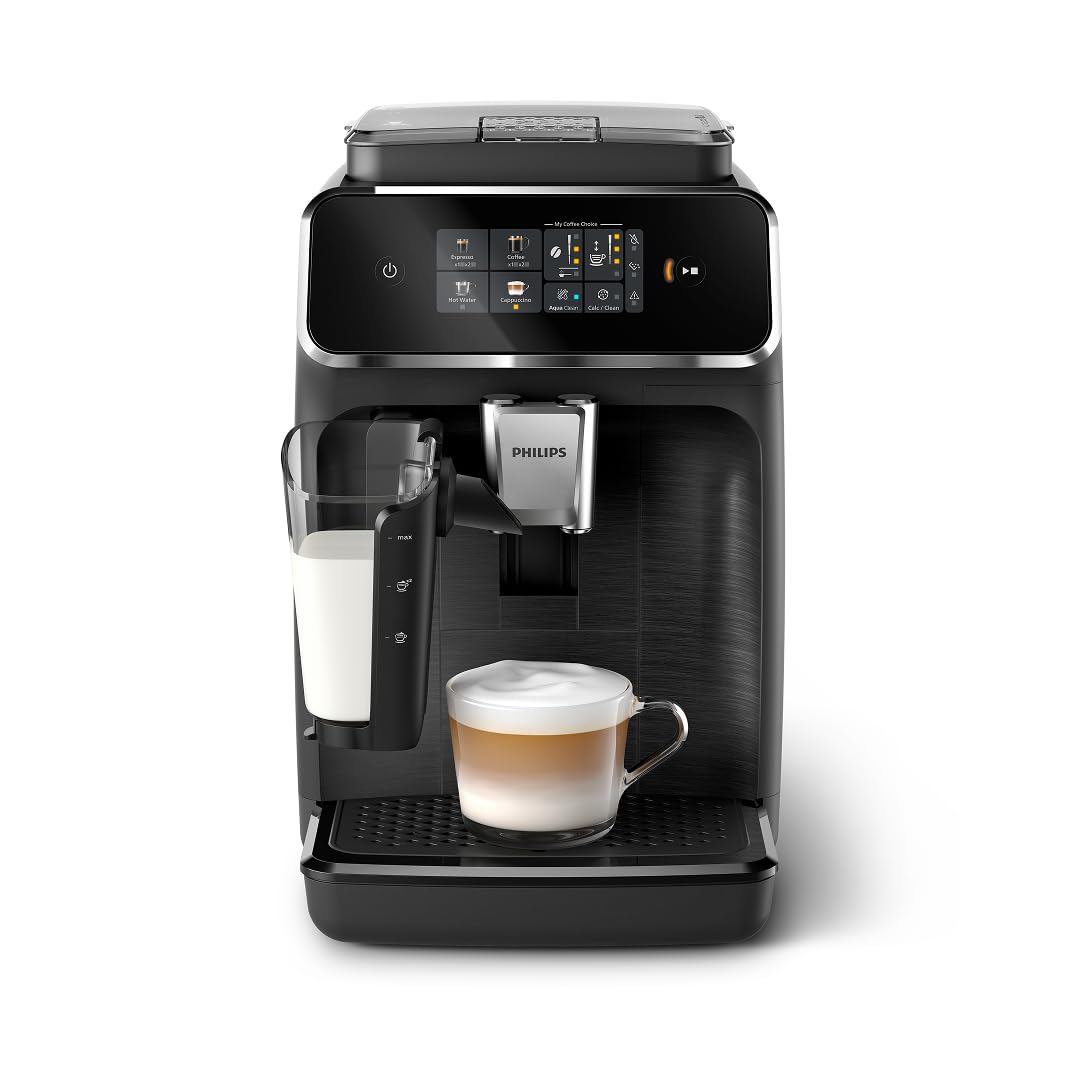 Philips 2300 Series Fully Automatic Espresso Machine with LatteGo milk system and integrated grinder, 4 Coffee Pre-Sets & Hot Water, 40% Quieter SilentBrew, 15-Bar Pressure, Matte Black (EP2330/10)