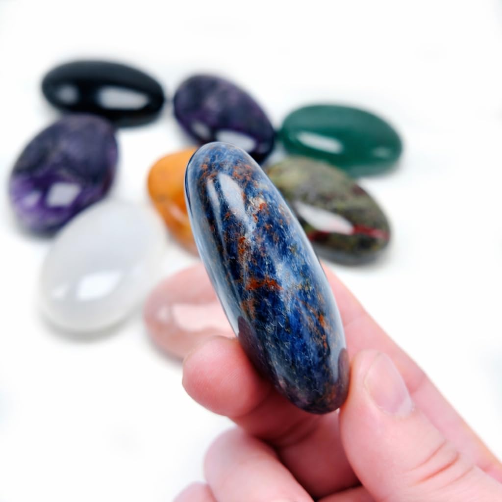 BEAUSIOO 2.4" Sodalite Palm Stone for Anxiety Relief, Healing Crystal for Meditation & Stress Relief, Polished Pocket Stone with Gift Box