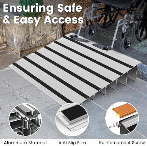 6" Rise Door Threshold Ramp with Updated Fixable Screws, Stable Portable Wheelchair Ramp for Home Steps, Aluminum Door Entry Ramps for Scooters, Power Chairs, Walkers, 800LBS Load Capacity