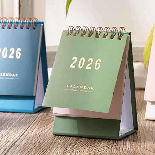 Mini Desk Calendar 2025-2026 - Runs From Now until Dec 2026 Monthy Small Desktop Calendar 250 GSM Thick Paper Twin-Wire Binding for Home or Office (Green)