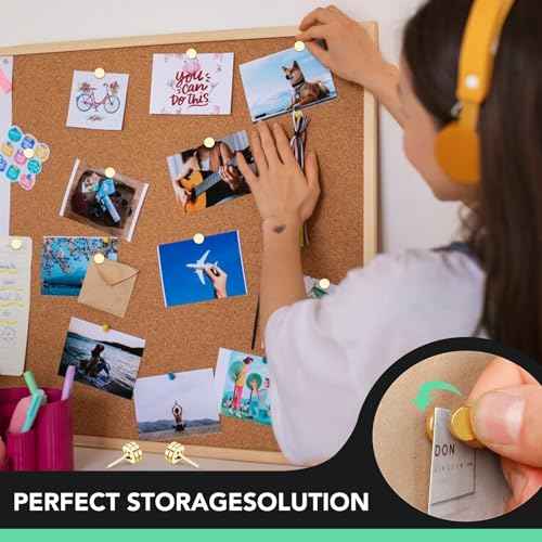 E BAVITE 20 Set Magnetic Push Pins,Flat Push Pin, Magnetic Thumb Tacks for Wall Bulletin Board Poster and Photo Hangers (Gold)