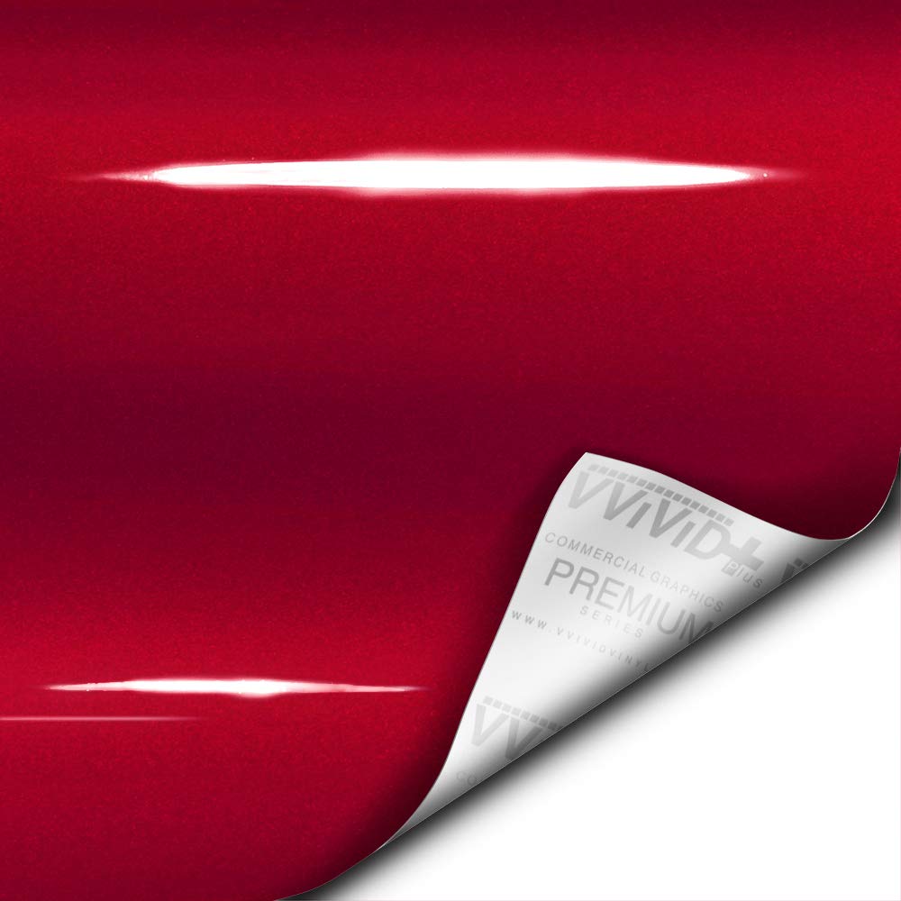 VViViD+ Ultra Gloss Metallic Candy Red Vinyl Car Wrap Premium Paint Replacement Film Roll with Nano Air Release Technology (25ft x 5ft)