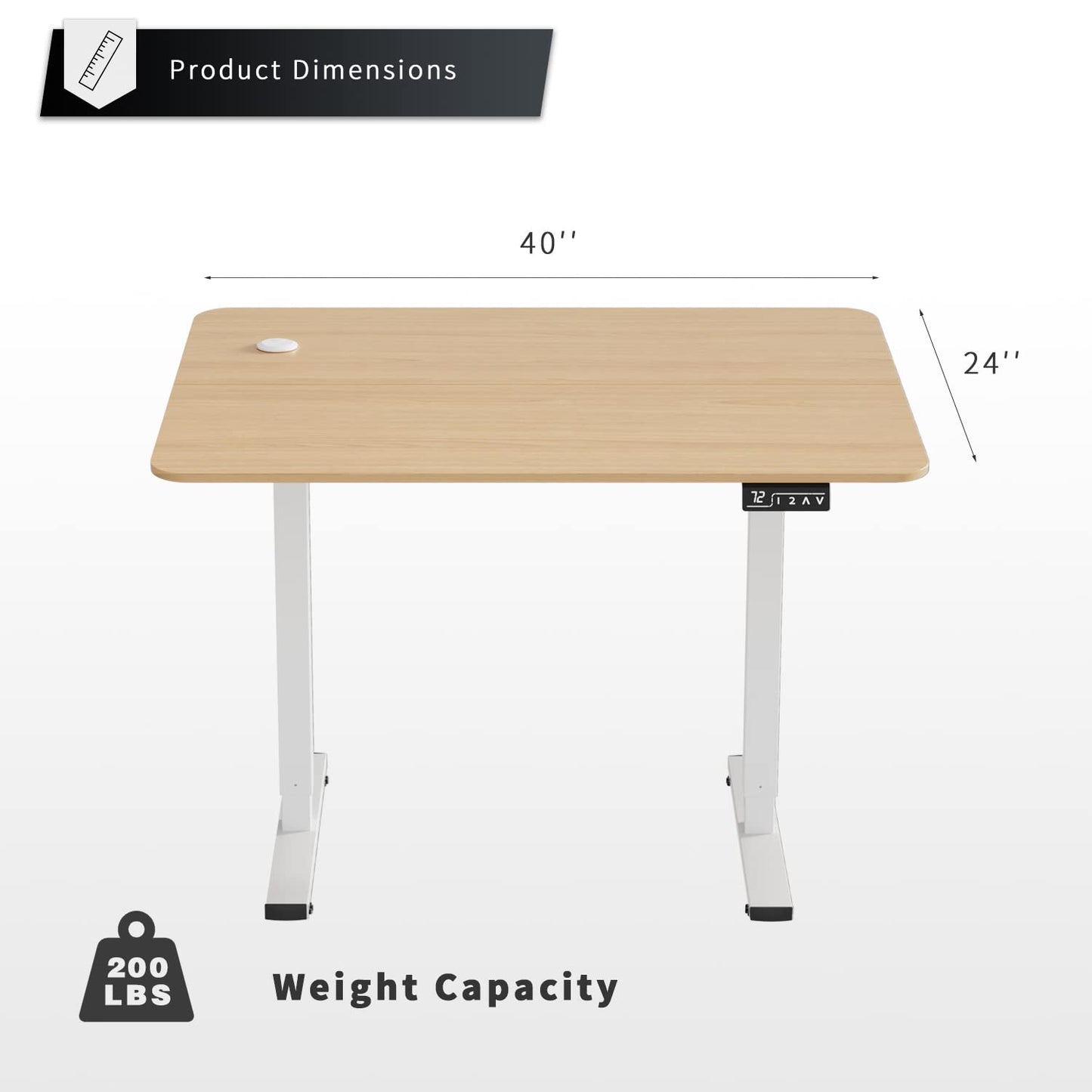 YESHOMY Height Adjustable Electric Standing Desk, 40 inch Computer Table, Home Office Workstation, White Leg/Natural Top
