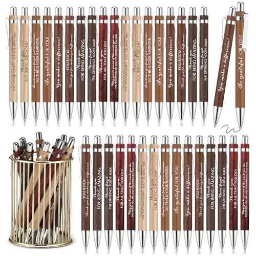 Tellingyou 120 Pcs Employee Appreciation Gifts Bulk Inspirational Bamboo Pen Affirmation Motivational Quote Retractable Ballpoint Pen Thank You Gifts for Coworker Teacher Nurse Christmas Office