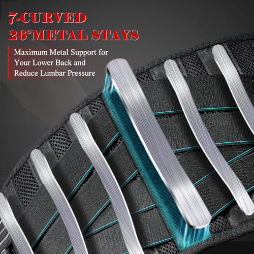 Back Brace for Men Women with 7 Bionic Metal Stays, Strong Lumbar Support Brace for Lower Back Pain Relief, Herniated Disc, Sciatica, Work Back Support Belt for Heavy Lifting Large (39"-45")
