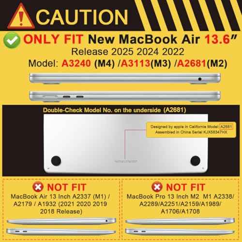 Batianda for M4 MacBook Air 13.6 inch Case 2025 2024 2022 Release Model A3240 A2681 M2 A3113 M3, Heavy Duty Shockproof Protective Hard Shell with Fold Kickstand & Keyboard Cover, Lavender Grey