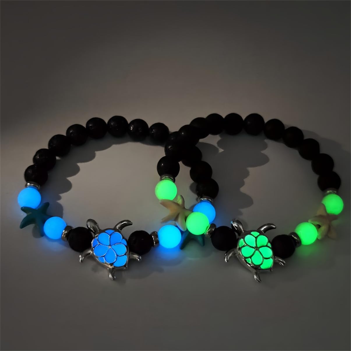LXSSLY 8mm Natural Volcanic Stone Bracelets for Women,Ocean Turtle Luminous Bracelets,Lava Stone Glow bracelet,Elastic Stretch Beads Protection Bracelet for Men